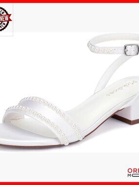 Low Heel Wedding Sandals Open Toe Pearl Bridal Shoes Size 6-11